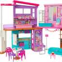 Barbie Vacation House, 2-Storey Fully-Furnished Barbie House with 6 Play Areas, Swing Chair Elevator, 30 Accessories, Fold and Store, Toys for Ages 3 and Up, One Toy House, HCD50