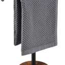 Towel Holder Stand, Countertop Hand Towel Stand for Bathroom and Kitchen, Free Standing Counter Towel Rack with Weighted Wood Base, Rustic Black and Brown (Rustic Brown-round Base)