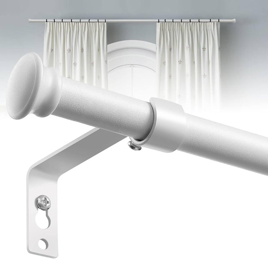 5/8 Inch White Curtain Rod for Window 16 to 52 Inch, Small Window Curtain Rod With Brackets for Cafe, Windows, Kitchen, Bedroom, Living Room, Sliding Glass Door, Drilling Installation