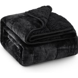 Super Fuzzy Soft Sherpa Fleece Weighted Blanket, 25 lbs Dual Sided Fluffy Heavy Weighted Blankets for Adults - No Bunching with Double Layers of Soft Inner Lining (60"x 80", 25 Pounds) (Black)