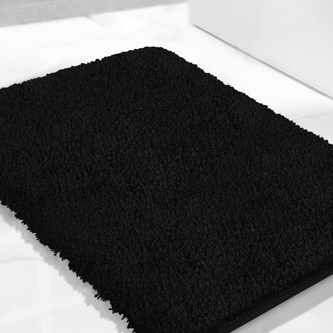 Black Bathroom Rugs 23.6"x16.9", Extra Soft Absorbent Thick Shaggy Bath Rugs, Non Slip Quick Dry Bath Mat, Machine Washable Bath Rugs for Bathroom, Microfiber Rugs for Shower Bathtubs