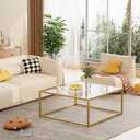 Glass Coffee Table, Small Square Coffee Table for Living Room,Simple Modern Center Tables for Small Spaces, Gold Living Room Tea Tables Easy Assembly,26 * 26inGold & Clear Glass