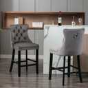 Virabit Velvet Counter Height Bar Stools Set of 2, 27" Upholstered Bar Stools with Button and Nailhead Decoration, Bar Stool Chairs with Back and Wooden Legs(Grey)