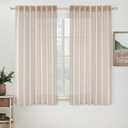 MIULEE Natural White Linen Curtains 45 Inch Length 2 Panels for Kitchen Bedroom Living Room, Soft Thick Linen Textured Short Basement Window Drapes Semi Sheer Light Filtering Back Tab Rod Pocket