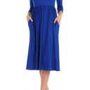 iconic luxe Women's Fit and Flare Midi Dress with Pockets Medium Royal Blue (Blue, M)