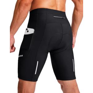 Bikewa Men's Bike Shorts 3D Padded Cycling Road Biking Mountain Riding Biker Bicycle UPF 50+ Cycle Shorts Zipper Pockets (Medium, Black)