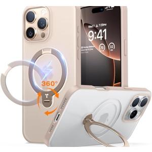 TORRAS 360 Spin Magnetic Stand for iPhone 16 Case, Fit for MagSafe, Military Grade Protective Ostand Case for 16  Phone Case with Stand Rotatable, Desert Pink 6.9 inch