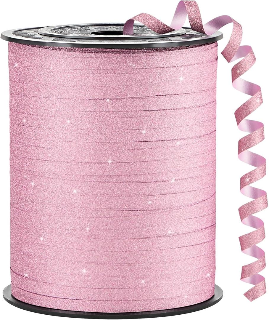 500 Yards Glitter Pink Curling Ribbon-Balloon String-Balloon Ribbon Roll for Party Decoration, Gift Wrapping, Wedding, Art Crafts, Florist Flower