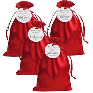 GUIFIER 30PCS 6 x 9 Inch Satin Gift Bags with Drawstring, Silk Jewelry Pouches, Wedding Favor Bags, Candy Bag for Thanksgiving Baby Shower Bridal Shower Birthday Christmas (Wine Red + Thank You Tags)