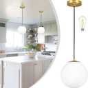 KoKo&Yukina 10" Globe Pendant Light Gold Mid Century Pendant Light Glass Globe Mid Century Modern Light Fixture Brushed Brass Finished with Milk Glass Lampshade for Dining Room Bedroom