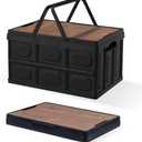 Collapsible Storage Bins Box with Lids and Handle, 30L Portable Plastic Storage Crate Containers Totes, Instacrate Stackable Foldable Camping Basket Supplies for Camp Fishing Car RV, Office (Black(2 PCS))
