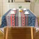 VOGOL Linen Textured Table Cloth, Striped Printed Boho Style Rectangle Table Cover for Thanksgiving Dinner, Decorative Tablecloth for Dining Table, 52 x 102 in (C4)