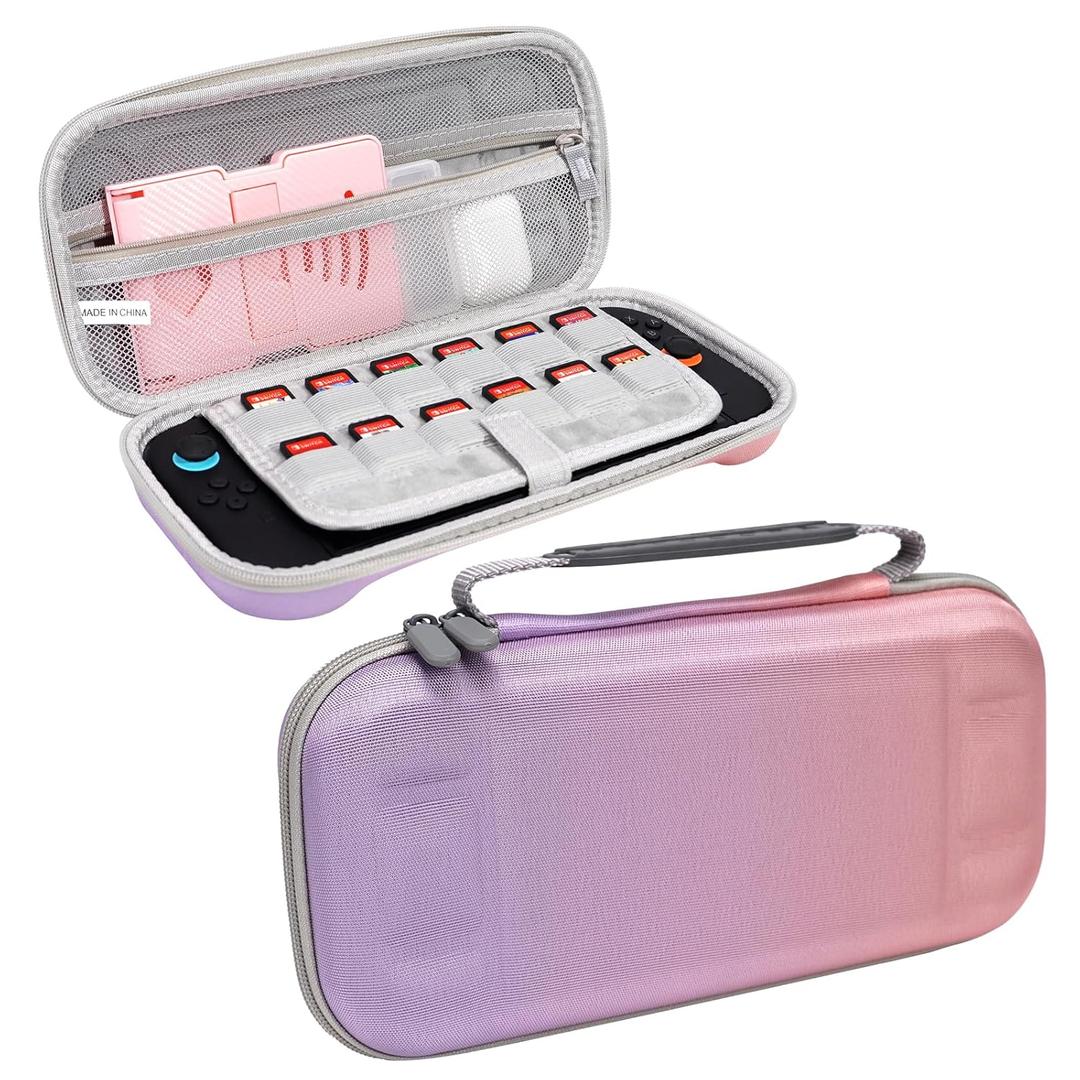 FIWWAT Switch 2 Case Carrying Case- for Nintendo Switch 2 2025 Accessories, Hard Shell Protective Cover Travel Bag with 12 Game Card Slots, for Girls Cute, Pink+Purple