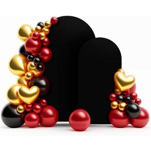 LEBENGURU Set of 2 Upgraded Wedding Arch Cover, Black Spandex Fitted Arch Backdrop Cover, Round Top Chiara Stand Covers for Birthday Party Baby Shower Banquet Balloon Dcor (6FT,7.2ft)
