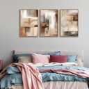 Large Framed Canvas Wall Art - Natural Float Framed Brown Abstract Picturtes for Living Room Decor Brown Abstract Painting Artwork Prints for Bedroom Kitchen Home Office Decor 48" X 24" Set of 3, 16" X 24" X 3pieces Framed