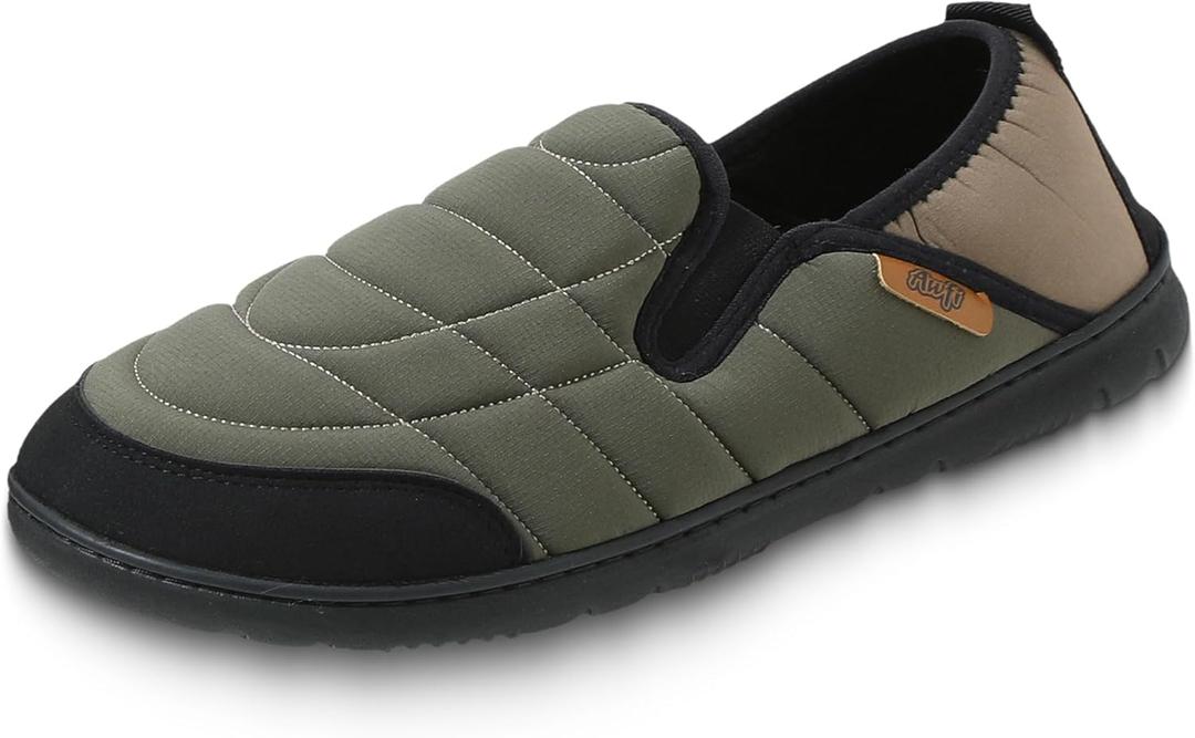 AWFI Mens Slip On Slippers Coolmax® Two Tone Comfy Slipper Memory Foam Slippers Indoor Outdoor Men's House Shoes Loafers | Moisture-wicking | Breathable (11-12, Army Green)