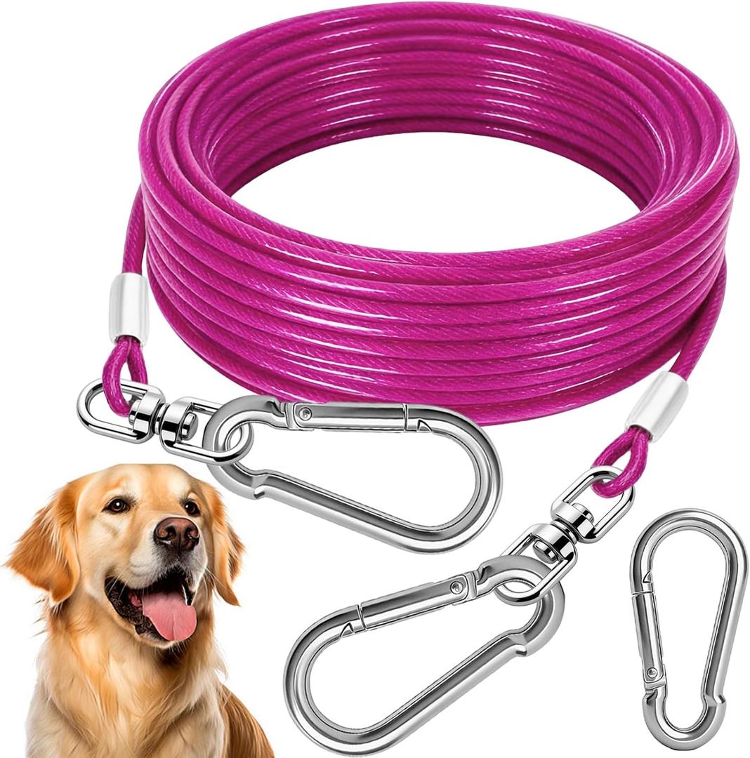 2 x Dog Tie Out Cable - Heavy Duty Dog Chain for Yard, Blue/Purple/Green/Pink Outdoor Tether & Leash, 10/15/20/30Ft,Lead for Dogs Outside