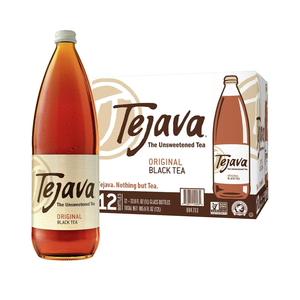 Tejava Original Unsweetened Black Iced Tea, 12 Pack, 1 Liter Glass Bottles, Non-GMO, Kosher, No Sugar or Sweeteners, No calories, No Preservatives, Brewed in Small Batches, Best By 05/20/27