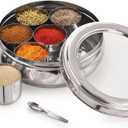 Mother's Day Gifts Stainless Steel High Grade Spice Masala Box 7 Containers and Small Spoon Orange See Through Masala Box Indian Masala Dabba with size 9.2 X 9.2 inches