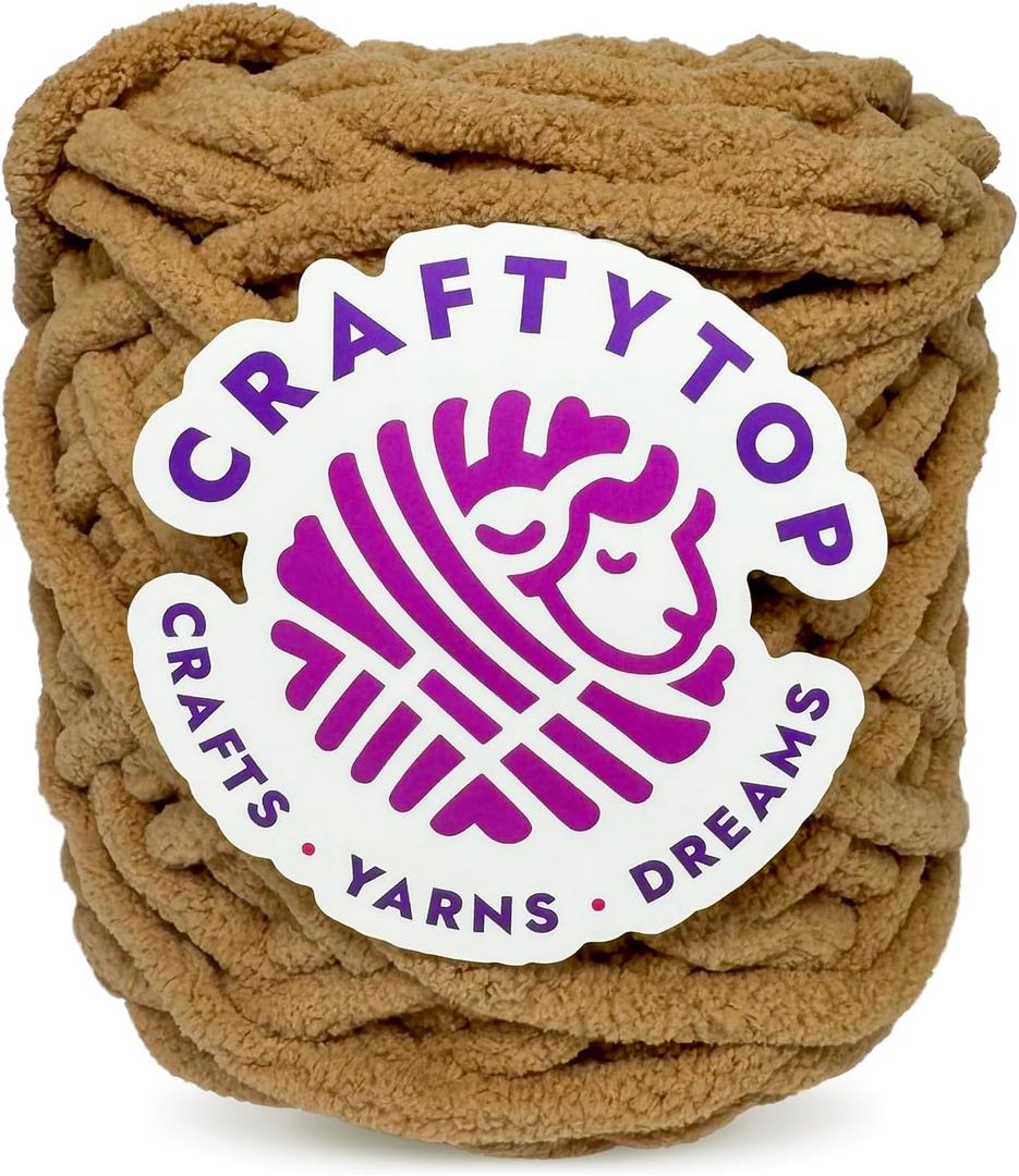 Super Bulky Chenille Yarn #6 for Crocheting & Knitting Soft, Chunky, Fluffy Yarn Ideal for Baby Blankets, Plush Toys, Amigurumi, DIY Crafts, Cozy Accessories (Sand Castle)