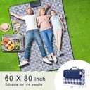 SAMSIER Outdoor Picnic Blankets Waterproof Foldable Sandproof, Large Gingham Cute Picnic Mat Washable Portable for Park Beach Camping Courtyard (Navy Blue, 60"×80")
