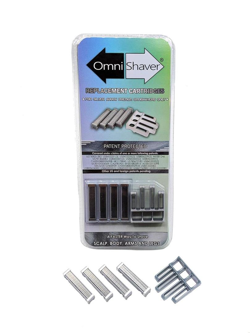 Premium Omnishaver Replacement Cartridge Refill Kit with Blade Removal Tool - Self Cleaning & Self-Stropping Shaving Razors for Men & Women - Safe & Smooth Mens Razors Blades Refills - 4 Cartridges (1 Count (Pack of 1))