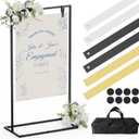 Wedding Sign Stand, Adjustable Wedding Welcome Sign Stand with Carry Bag, Leather Hanging Straps, 8 Floor Pads - Black Easel Stand for Seating Charts & Wedding Decor