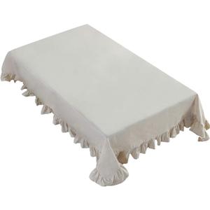 rismart Ruffle Rectangular Linen Table Cloth Cover Tablecloth Beige with ruffles 100x81