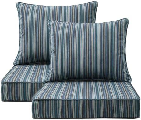 Unimatta Sunbrella Outdoor Patio Chair Cushions Set, 24" x 24", Set of 2, Water-Repellent, Fade Resistant, Deep Seat Cushion for Backyard, Couch, Sofa and Patio Furniture, Troupe Dock