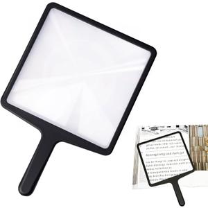 Full Page Magnifying Glass for Reading, 3X Large Square Handheld Fresnel Magnifying Glass for Reading, No Deformation of Text, Clear View Edges for Seniors, Low Vision, Black