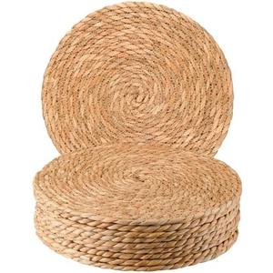 Round Woven Placemats 12 inch Set of 8 - Boho Rattan Placemats Natural Water Hyacinth Placemat, Farmhouse Weave Place Mats, Rustic Braided Wicker Table Mats for Dining Table,Home,Wedding