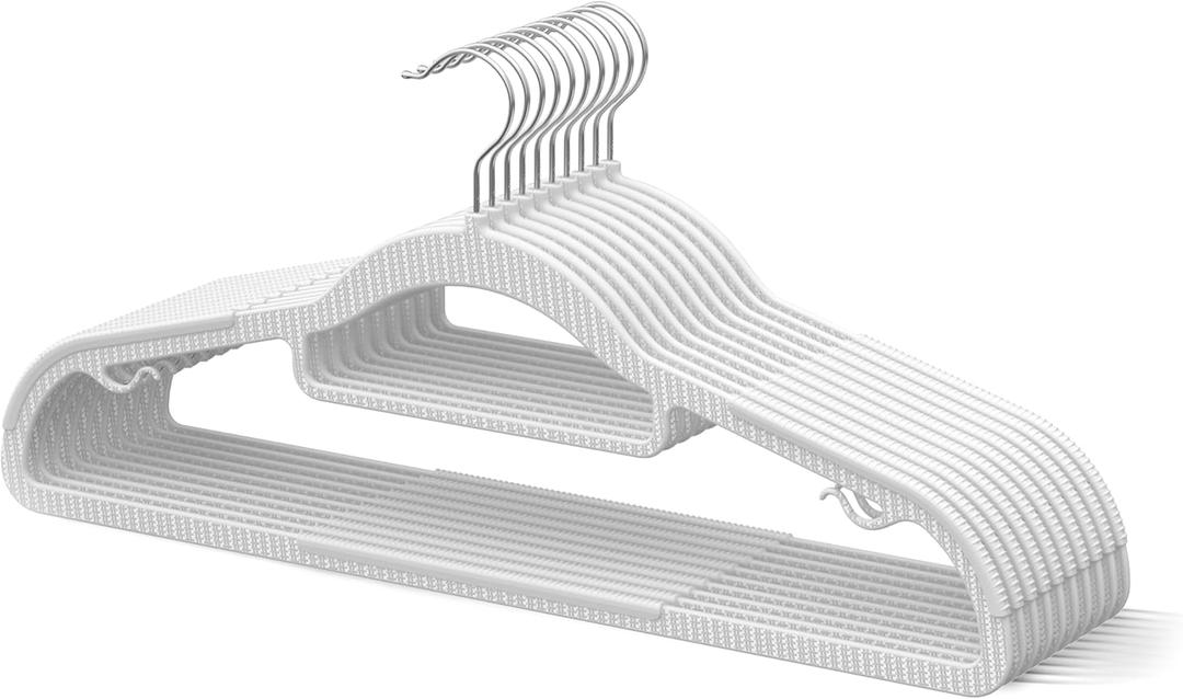 20 Pack Thin Space Saving Hangers, No Slip Clothes Hangers with Non Slip Textured and 360 Hook - Plastic Hanger, Closet Organizer for Shirt, Pants, Suit, Skirt, Coat - Ivory White