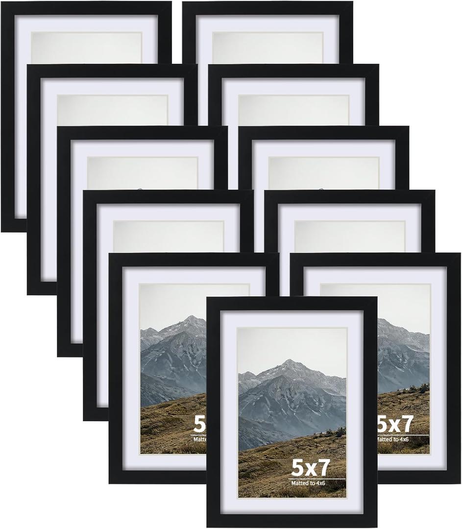 Rempry 5X7 Picture Frames Set of 11, Black 5x7 Photo Frames without Mat or Displays 4X6 Picture with Mat, Wall Mount or Tabletop Display for Home, Office