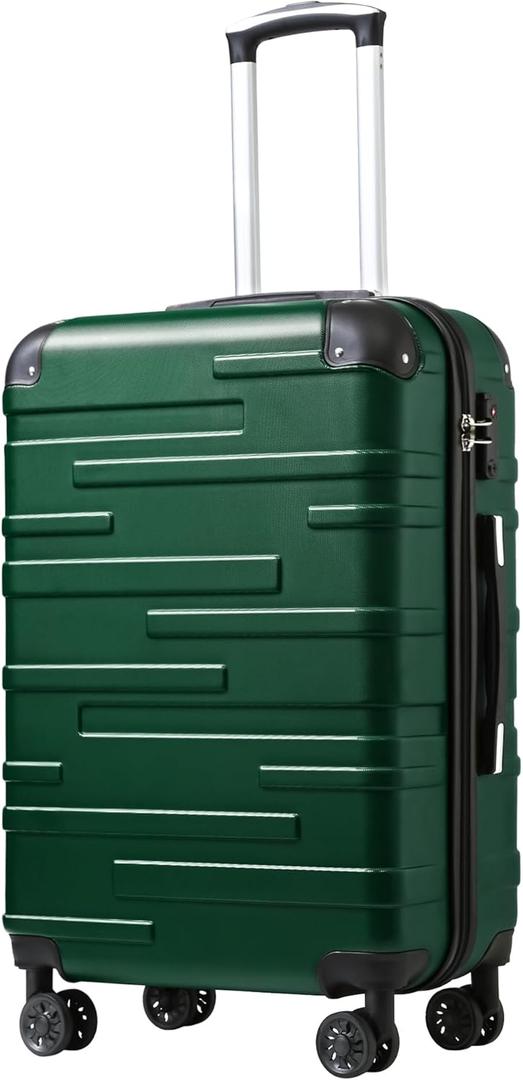 Coolife Luggage Suitcase Carry-on Hardside Travel Luggage TSA Lock Spinner Telescopic Handle (M(24in), dark green)