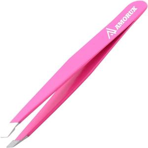 Amorux Eyebrow Tweezers For Women Facial Hair Professional hair removal Stainless Steel Tweezers for Ingrown Facial Hair, Splinter, and Daily Beauty (Black) (Pink)