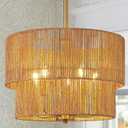 RUIYEY Rattan Chandelier Light Fixtures: 18 inch Boho Pendant Lights with Wicker Lampshade, E12 5 Light Height Adjustable Hand Woven Hanging Chandeliers for Dining Room Kitchen Farmhouse Living Room