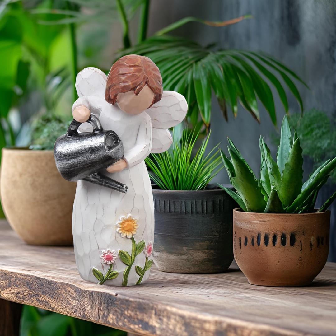 JFHEDY Gardening Gifts for Women, Angel Figurines Guardian Gifts for Women, New Home Gift Ideas, Sculpted Hand-Painted Figurine Angel Figurine