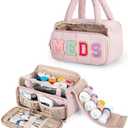 Fasrom Chenille Letter Medicine Bag, Preppy Patch Meds Bag for Travel, Pill Bottle Organizer with Puffy Handles, Portable Cosmetic Toiletry Storage Makeup Case for Women, Pink (Bag Only)