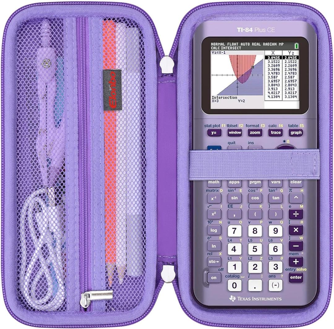 Elonbo Carrying Case for Texas Instruments TI-84 Plus CE/TI-84 Plus/TI-83 Plus/TI-83 Plus CE Color Graphing Calculator, Extra Mesh Pocket Fits Charging Cable Charger Manual,Purple+Inside Purple