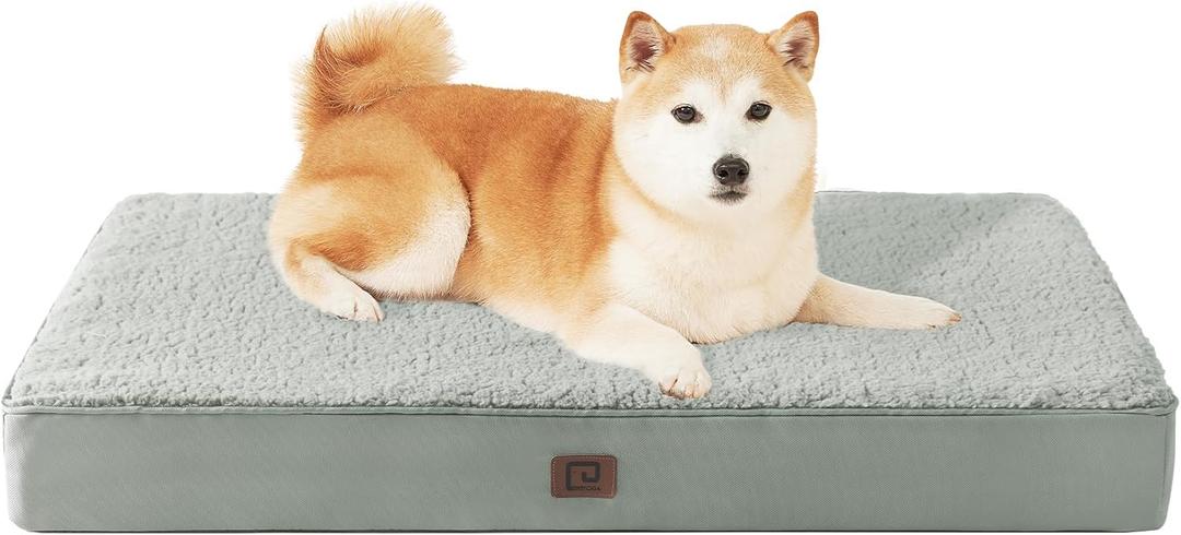 EHEYCIGA Orthopedic Dog Beds for Large Dogs with Removable Washable Cover for Crate, Greyish Green, 35x23 