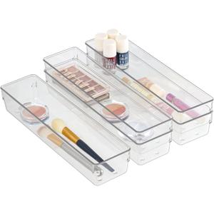 Clear Drawer Organizer Bins Set, Transparent Rectangle Trays, Dresser Bathroom Makeup Vanity Organization and Storage Bins Office Desk Drawer Dividers Organizers (5pc - 1232")