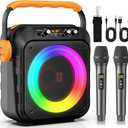Karaoke Machine, PA Speaker with 2 Wireless Mics for All Ages, Ideal for Parties & Gatherings, Supports TWS, USB, TF, REC, AUX and TV Connectivity