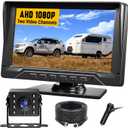 RV Backup Camera Plug and Play, 7'' Backup Camera for Truck Trailer, No Delay, 1080P HD, 2 Channels, 150 Wide Angle, DIY Guide Lines, Night Vision, IP69 Rear View Camera