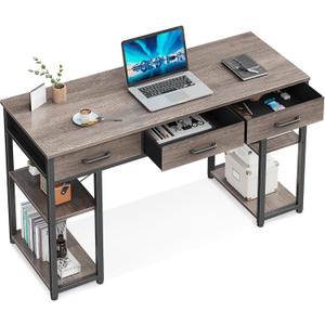 ODK Office Small Computer Desk: Home Table with Fabric Drawers & Storage Shelves, Modern Writing Desk, Grey Oak, 48"x16" (48 Inch)