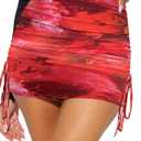 Oumrdeo Womens Sexy Mesh Ruched Bodycon Mini Skirt High Waist Adjust Drawstring Short Skort (Red, M)