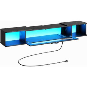 HOOBRO Floating TV Stand with LED Light Power Outlet for TVs up to 65, Wall Mounted TV Shelf, Modern Media Console Entertainment Center Under TV, for Living Room Bedroom, Black BK34UDDS01G1, 55.1 Inch