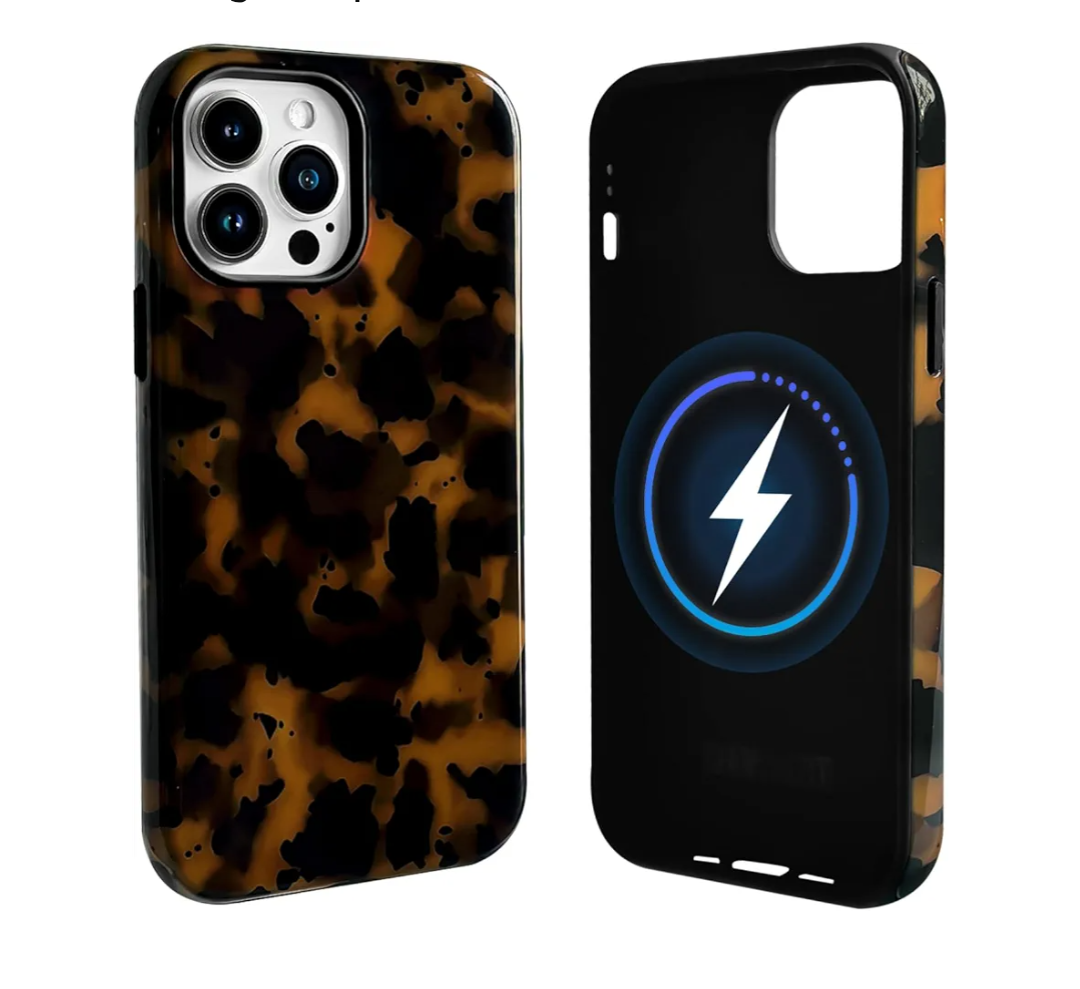 NITITOP Compatible with iPhone 15 Pro Max Case Magnetic Compatible with MagSafe Cute Leopard Amber Aesthetic Tortoise Design for Women Men Girls Soft TPU Shockproof Protective Cover - Black