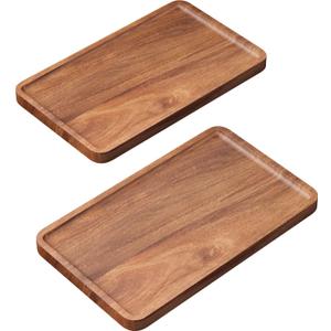 VERTORGAN 2 Pack Acacia Wood Serving Tray,9.8x5.9 Inch Decorative Trays Platter for Coffee Table,Living Room,Bar,Party,Mini Charcuterie Boards Cheese Board,Home Decor