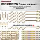 Sportspower MSC-5672 Deluxe Corkscrew 5-Piece Metal Ground Anchor Hardware Kit for Swing Sets and Trampoline - Gold
