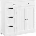 Yaheetech Bathroom Floor Cabinet, Large Storage Space Wooden Organizer with 1 Big Drawer, 3 Small Drawers & 2 Doors, Free-Standing Cupboard for Kitchen/Living Room/Bathroom Use, White